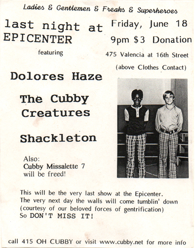 flyer for Last Night at the Epicenter show,June 18, 1999