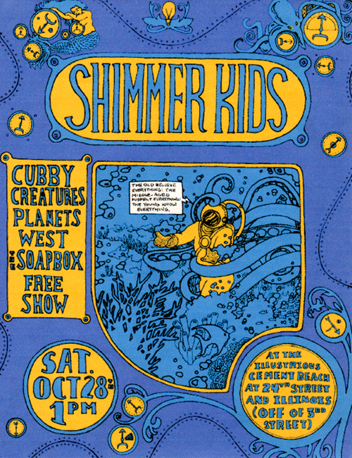 flyer for Cement Beach show curated by The Shimmer Kids, October 28, 1999