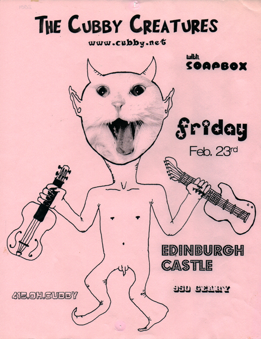 flyer for the Cubby Creatures show at Edinburgh Castle, February 23, 2001
