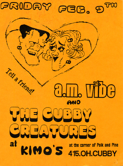 flyer for Cubby Creatures show at Kimo's with A.M. Vibe