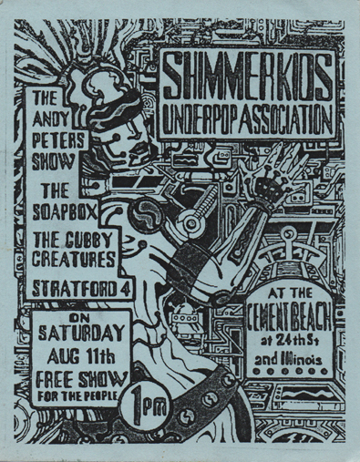 flyer for Cement Beach show with Stratford 4 and The Shimmer Kids, August 11, 2001