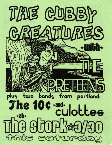 flyer for Stork Club show with the Colottes and The Preteens, March 30, 2002