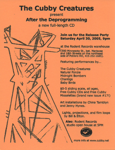 flyer for After the Deprogramming at Rodent Records, April 30, 2005