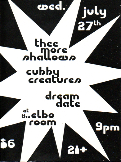 flyer for Cubby Creatures show at the Elbo Room with Thee More Shallows, July 27, 2005