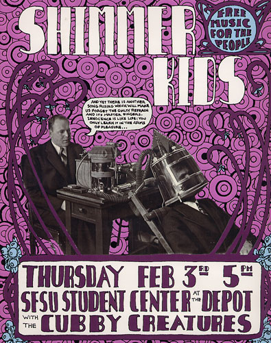 flyer for Cubby Creatures and Shimmer Kids show at the Depot at SFSU Student Center, February 3, 2000