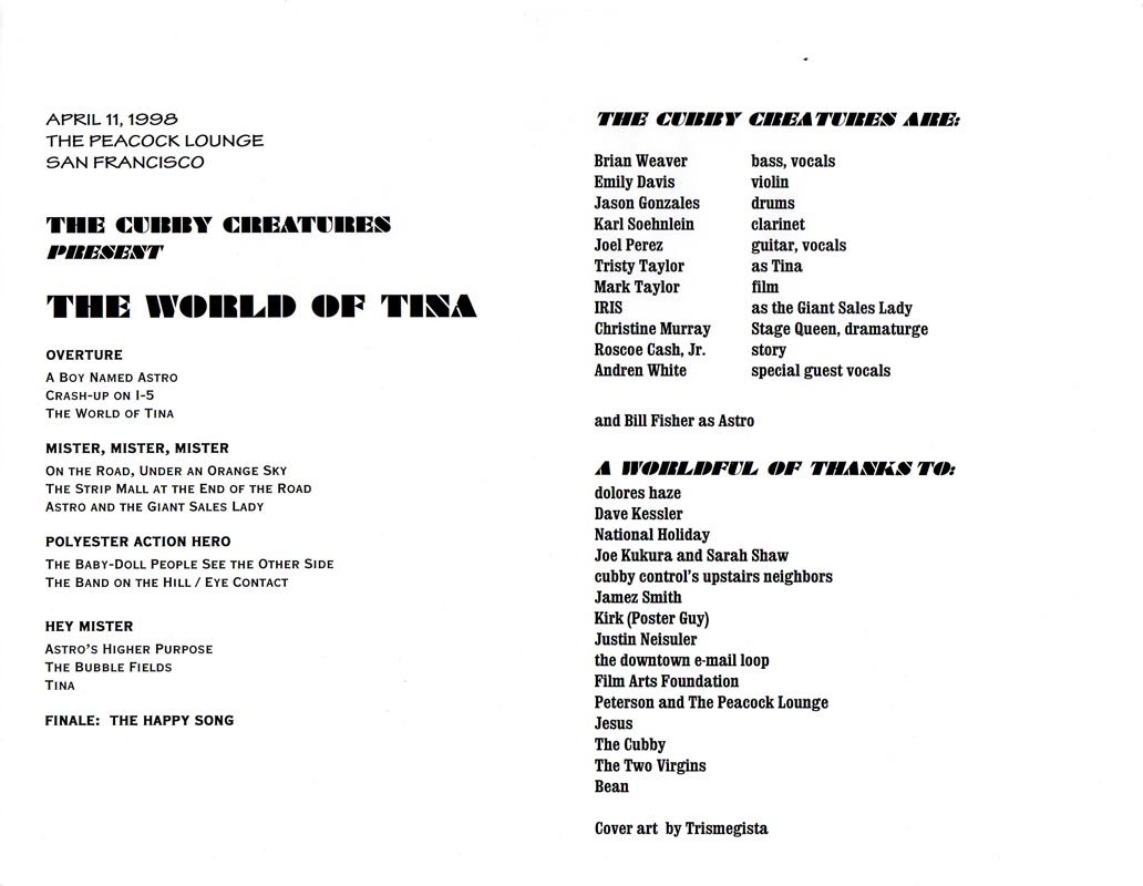World of Tina program inside credits