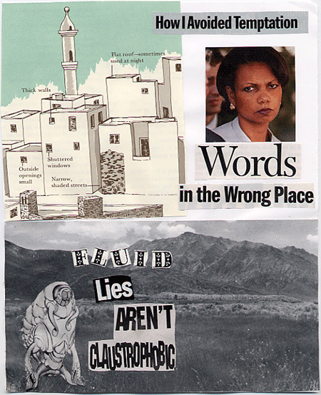 How I Avoided Temptation (picture of Condoleeza Rice). WORDS in the wrong place. Fluid Lies Aren't Claustrophobic.