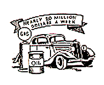 clip art drawing of an old-fashioned car at a gas pump with caption 'nearly 20 million dollars a week'.