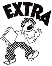 clip art image of news boy yelling 'EXTRA'.