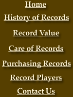 Menu: Home, History of Records, Record Value, Care of Records, Purchasing Records, Record Players, Contact Us
